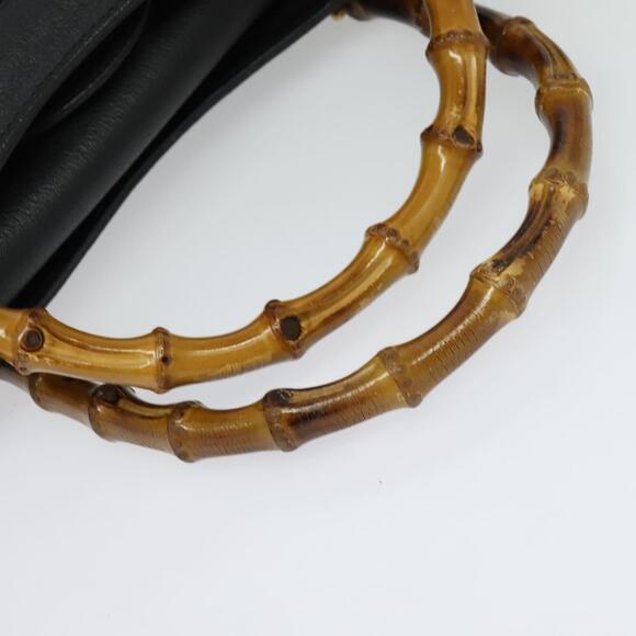 GUCCI Bamboo Hand Bag Suede Leather Black Gold 002 1186 002 1186 - Picture 7 of 16